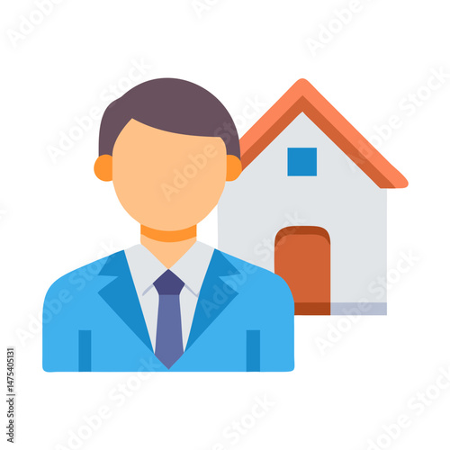 Real estate agent with house on black background