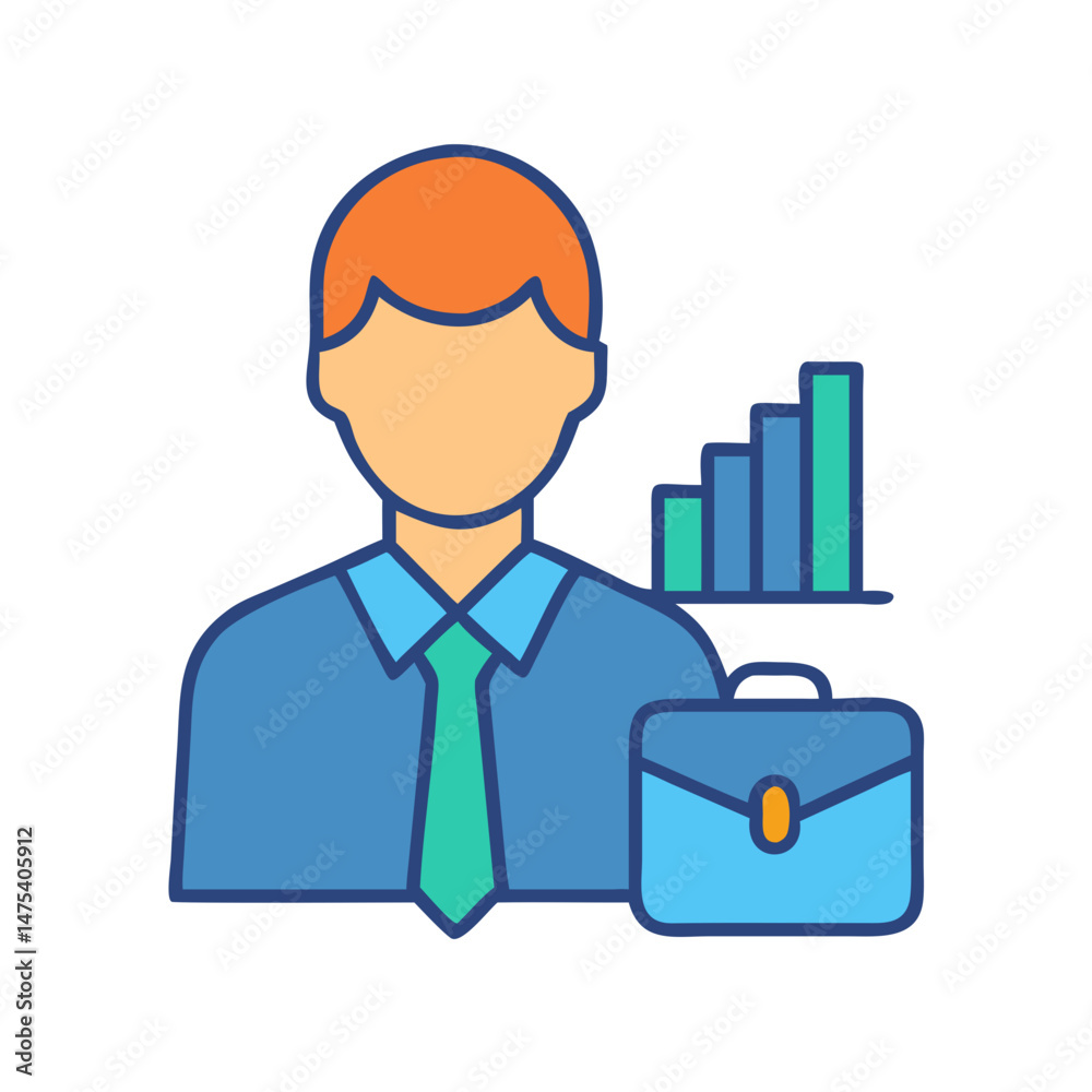 Business Growth Icon: Professional Man with Rising Bar Graph Business Growth Icon: Professional Man with Rising Bar Graph