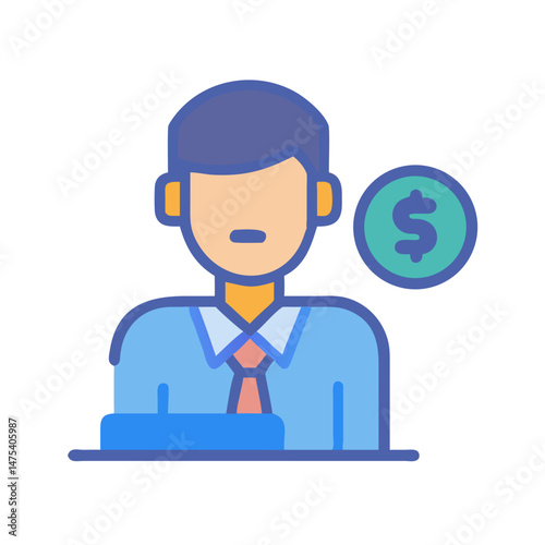 Man and Dollar Symbol Icon on black background
