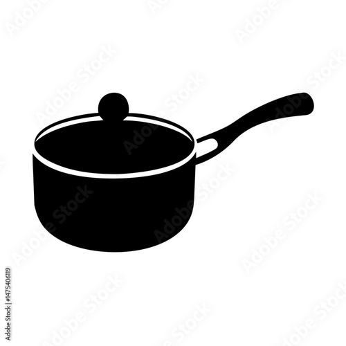 Black silhouette of a saucepan with lid for cooking food and soups