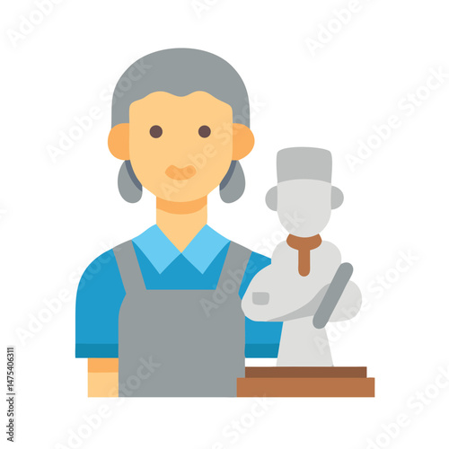 Female sculptor with art tools and sculpture artwork