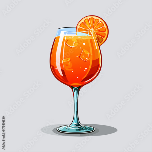 Vector Illustration of Aperol spritz with Ice and Slice in Glas