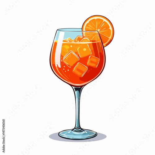 Vector Illustration of Aperol spritz with Ice and Slice in Glas