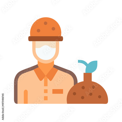 Farmer Planting Seedling Icon Illustration Isolated on Black