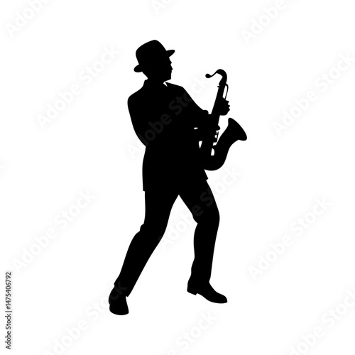Silhouette of a Jazz Musician Playing the Saxophone with Elegance and Style