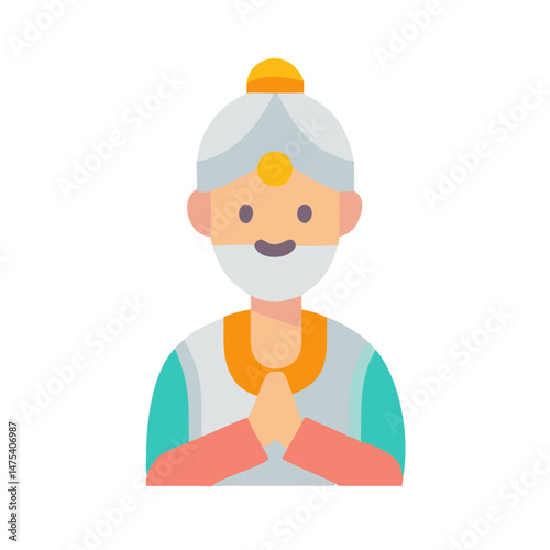 Smiling Indian Man Icon with Namaste Hand Gesture