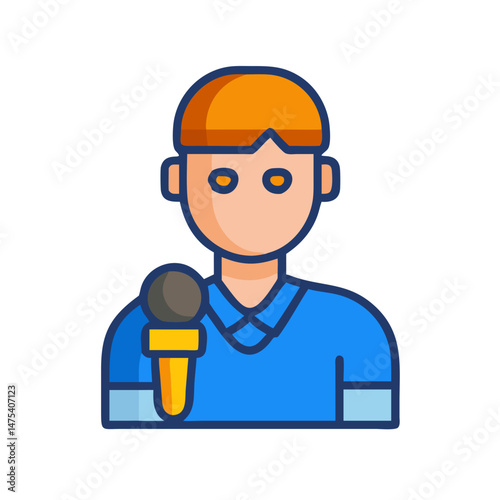Cartoon Journalist with Microphone Illustration for News and Media