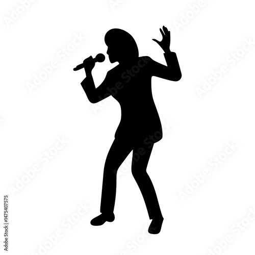 Silhouette of a dynamic female singer performing with a microphone expressively