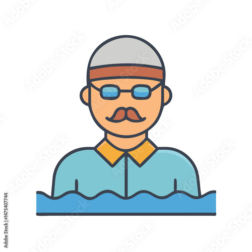 Swimmer icon with cap, glasses, and mustache
