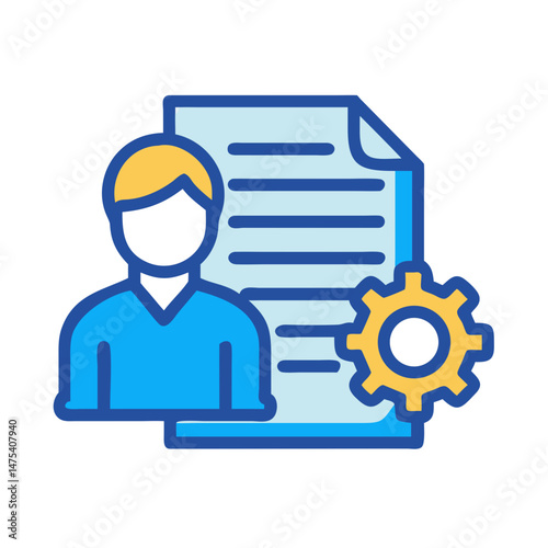 Technical SEO Management Icon: Person, Document, and Gear
