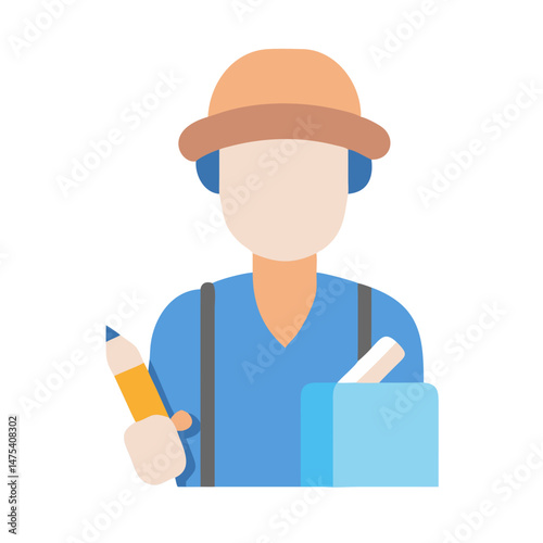 Cartoon artist with hat drawing, creative profession, flat design