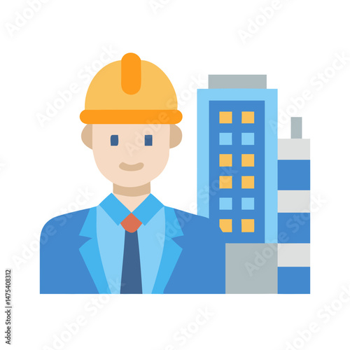 Engineer with building illustration on the black background
