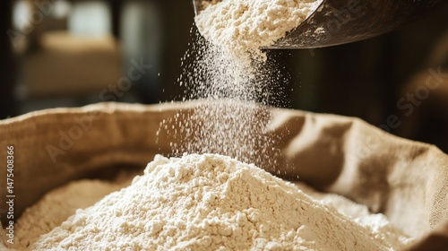 Pouring Freshly Milled Flour from Chute - Professional Food Photography