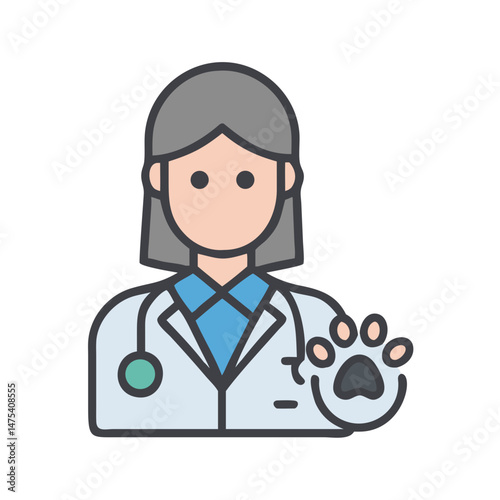 Female Veterinarian with Pet Paw Print Icon Illustration