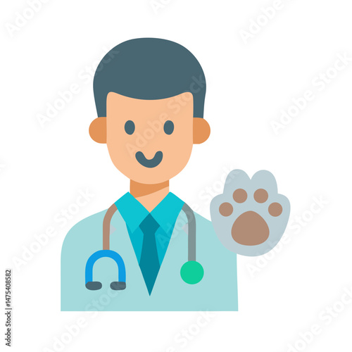 Cute Veterinarian with Paw, Pet Doctor Icon