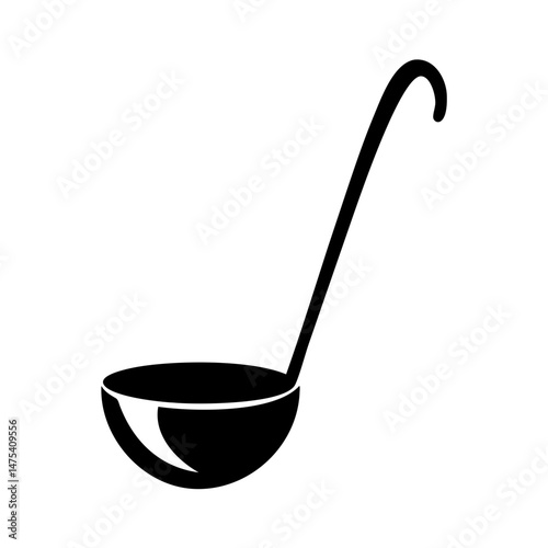 Minimalist black and white vector illustration of a cooking ladle tool
