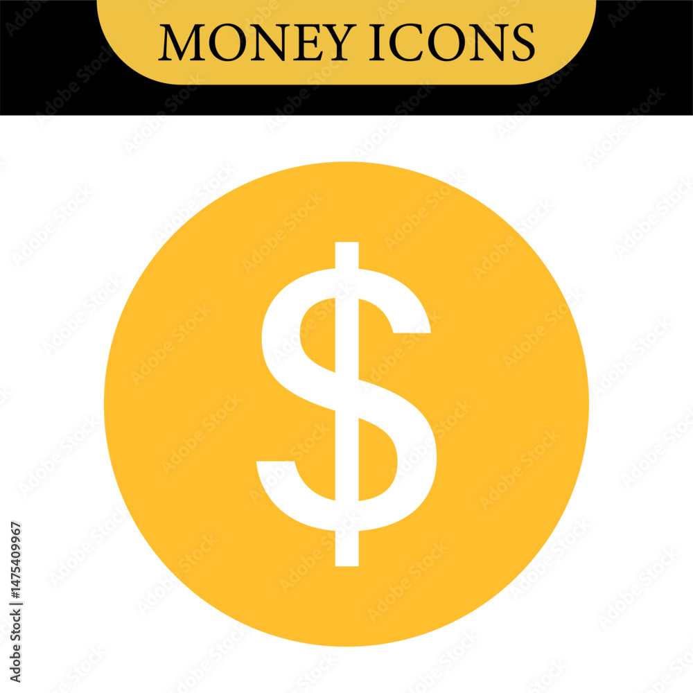Fototapeta premium Money dollar icon symbol Coin icon logo in flat style. Vector element. Business icons, financial icons, enrichment, dollar, currency. Illustration of dollar, marketing