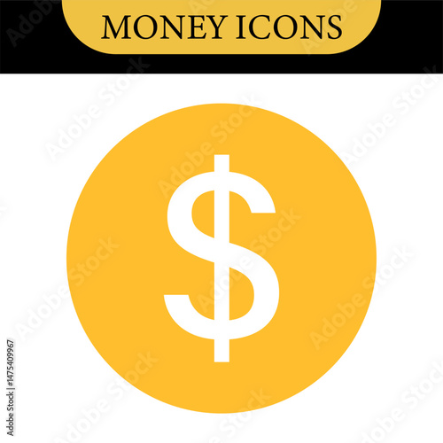 Money dollar icon symbol Coin icon logo in flat style. Vector element. Business icons, financial icons, enrichment, dollar, currency. Illustration of dollar, marketing