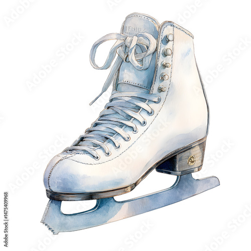 Elegant White Figure Skates Watercolor Illustration