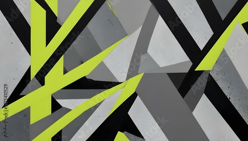 Wallpaper Mural Geometric abstract art with neon green and shades of gray forming a striking design. Torontodigital.ca