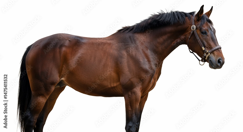 Fototapeta premium Beautiful brown horse portrait isolated on white background equine animal mammal farm equestrian beauty