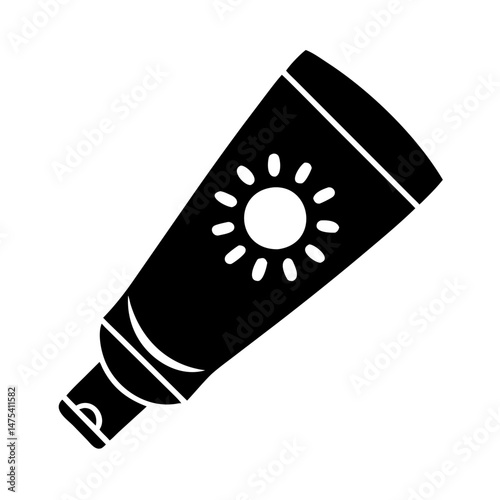 Black and white vector illustration of a tube of sunscreen lotion