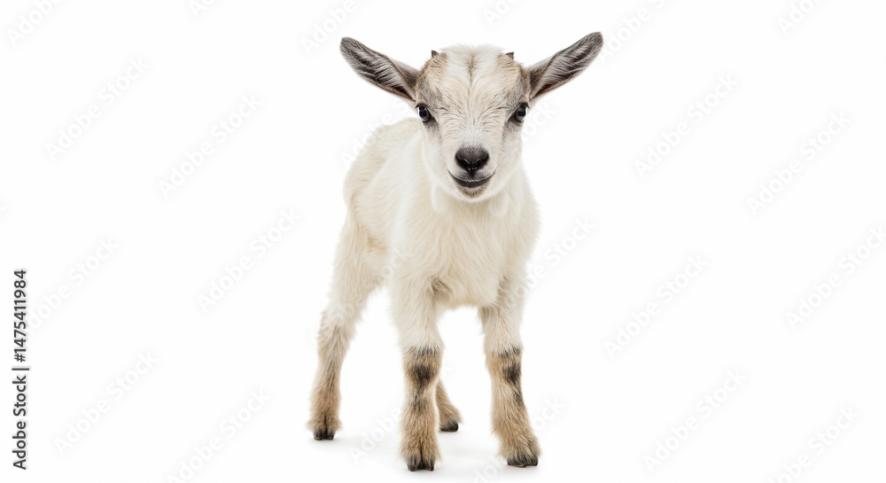 Fototapeta premium Cute baby goat kid animal farm mammal livestock domestic young adorable caprine white background isolated studio shot