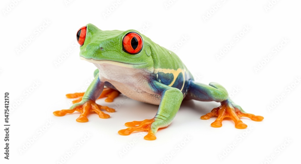 Fototapeta premium Red eyed tree frog amphibian exotic animal rainforest wildlife tropical nature vibrant colors closeup isolated