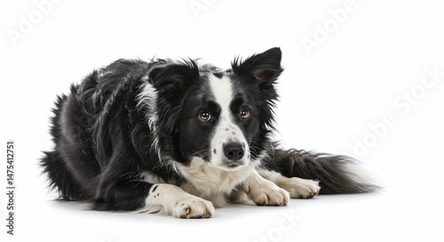 Border collie dog portrait black and white cute puppy animal pet canine domestic breed herding intelligent lying down