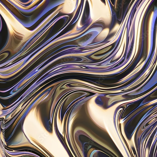 Photorealistic Abstract Silver Texture with High Gloss Reflective Surface and Flowing Curves