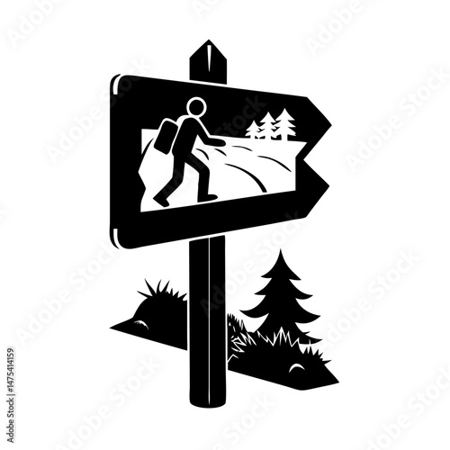 Trailhead Sign with a Hiker Icon and a Directional Arrow