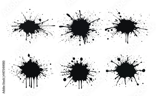 Abstract black ink splash isolated on white. Grunge paint splatter, urban ink blot for posters, T-shirt prints, digital artwork, messy drop texture, vector illustration for design projects.