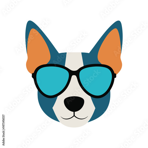 dog head with mirrored sunglasses vector art illustration