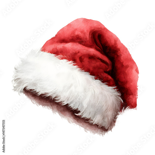 Watercolor Painting of a Festive Santa Hat Christmas Holiday Illustration