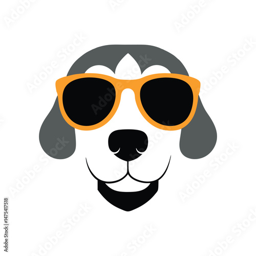 dog head with mirrored sunglasses vector art illustration