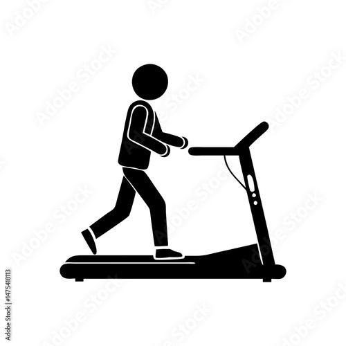 Simple Black and White Image of a Person Using a Treadmill