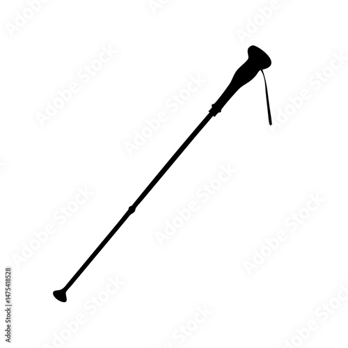 Silhouette of a trekking pole or hiking stick used in outdoor activities