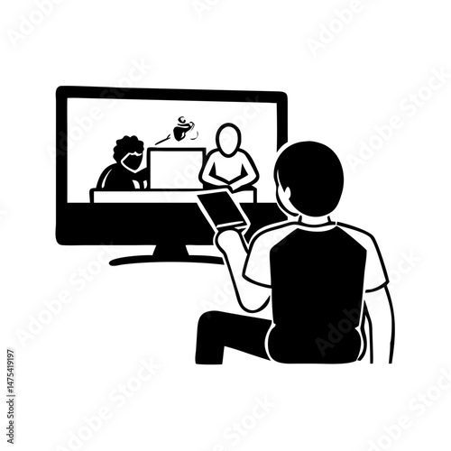 Person watching news report on TV with remote control in hand