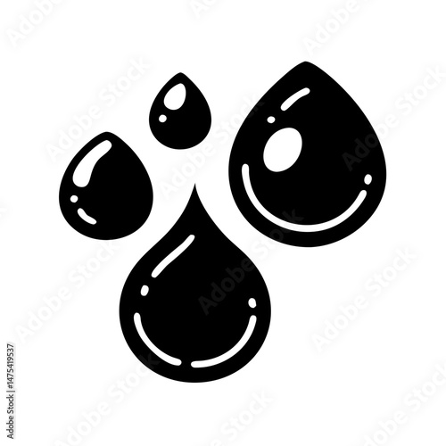 Illustration of Four Black Liquid Drops, Symbolizing Resources or Depletion