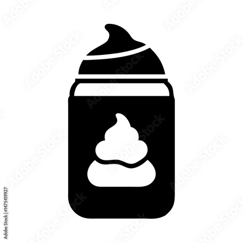 Stylized illustration of an aerosol can containing whipped cream in black and white