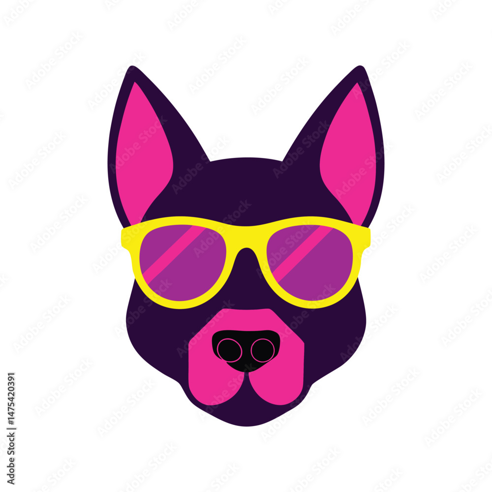 dog head with neon rim sunglasses vector art illustration dog head with neon rim sunglasses vector art illustration