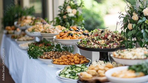 Buffet of various food dishes