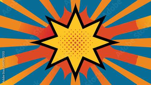 Classic Comic Boom with Exaggerated Rays and Halftone – Vector template for ad, covers, posters.