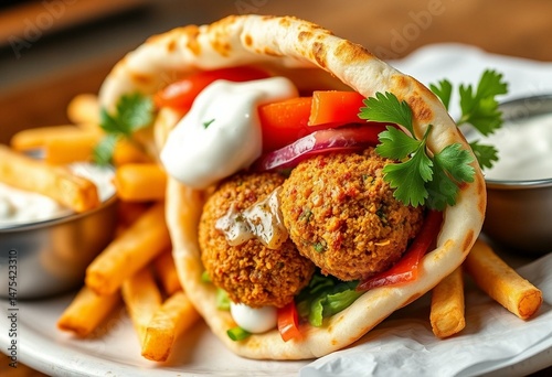 Freshly made Falafel Wrap with crispy falafel, crunchy veggies, and creamy tzatziki sauce