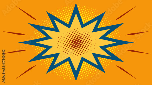 Dotted halftone comic sunburst with layered exclamation marks, Vector template for ad, covers, posters