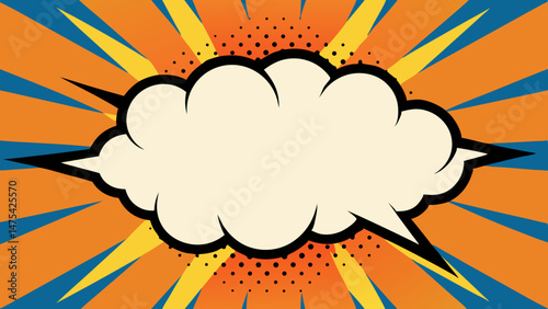 Halftone Comic Layout with Burst Rays and Cloud Burst - Vector Template for Ad, Covers, Posters