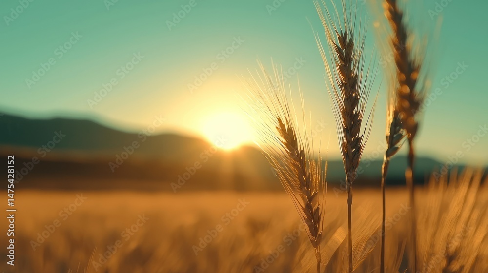Fototapeta premium Sunlight Shines on the Wheat Field During the Golden Hour