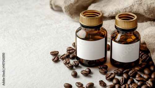 Coffee Beans & Essential Oils in Amber Bottles: Natural Ingredients for Aromatic Kitchen Decor