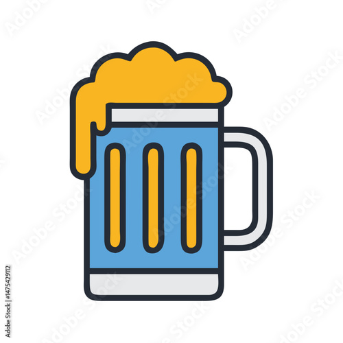 Stylized Beer Mug Illustration with Overflowing Foam Design