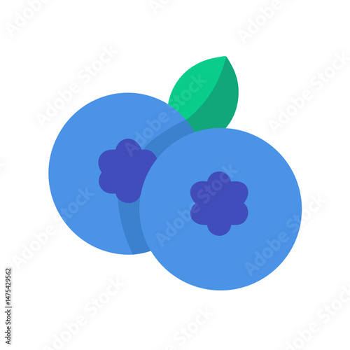 Two blueberries with a leaf on black background